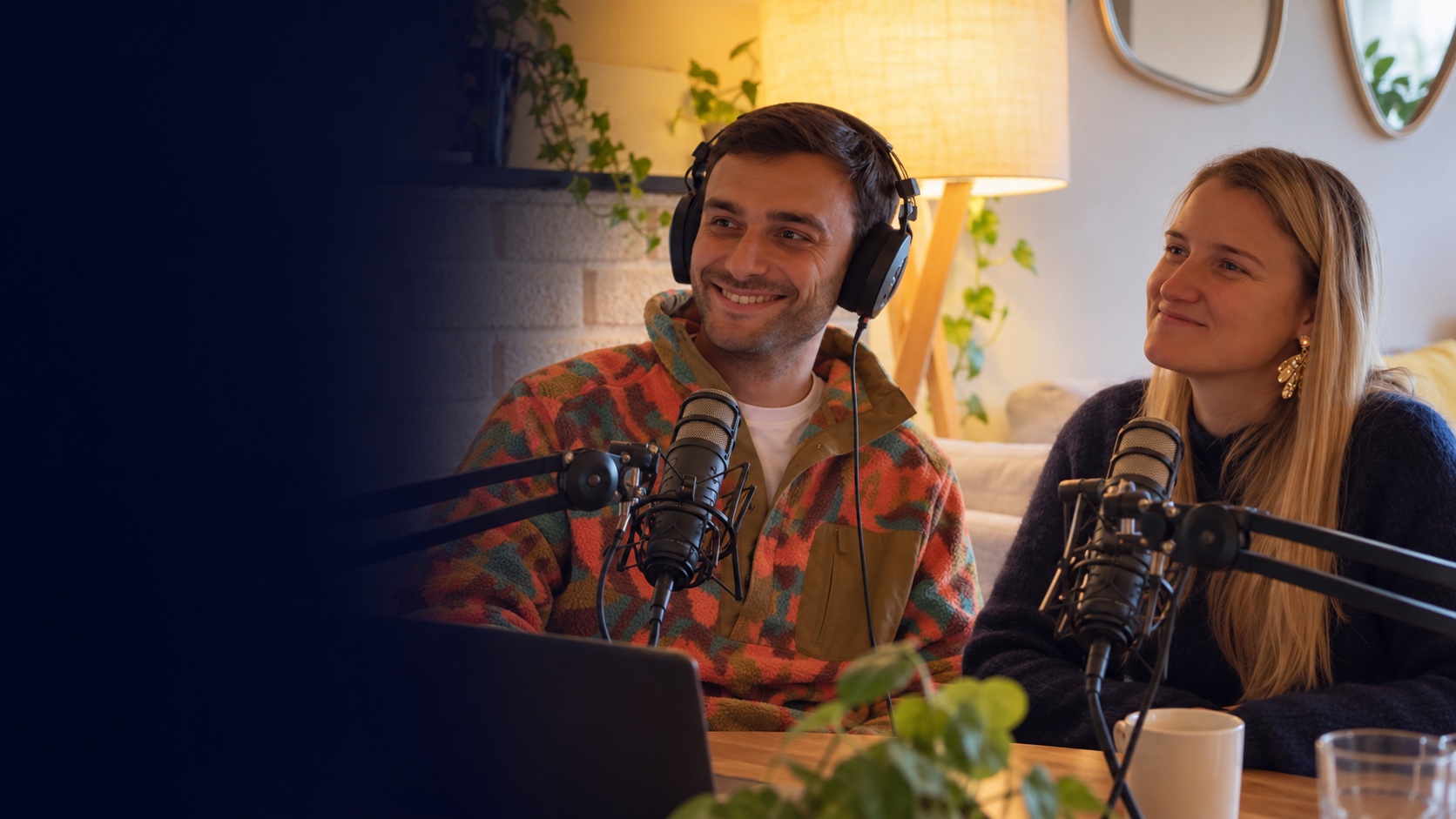 Edited composite of Lucie and Alban recording in their living room